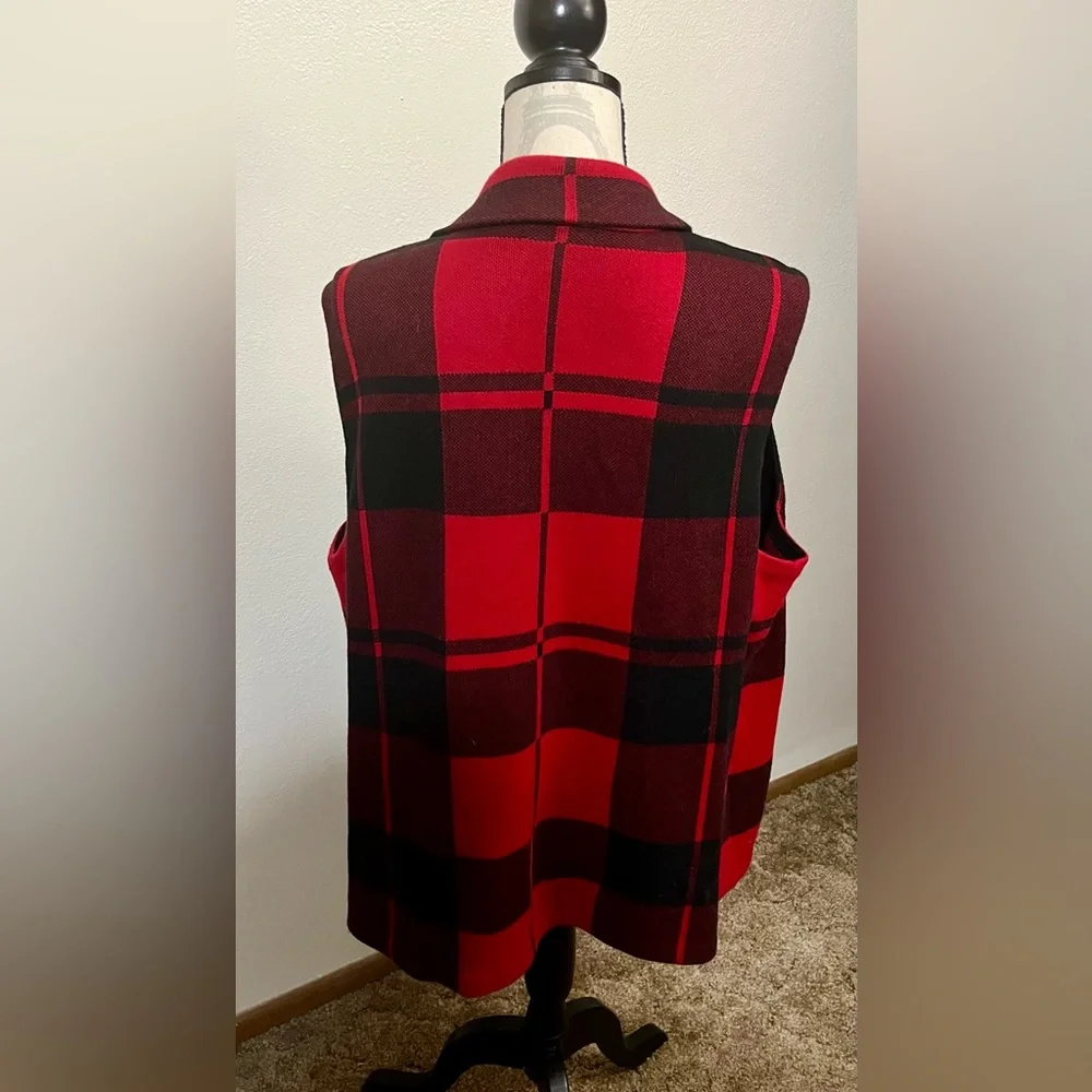 Chaps size 3X vintage black and red plaid moto style vest - Picture 2 of 4